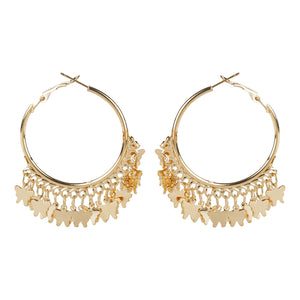 Gold hoop earrings with butterfly charms