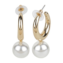 Load image into Gallery viewer, Classic Gold Hoop Earrings with Pearl Drops
