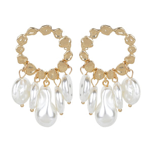 Golden Teardrop Pearl Cascade Earrings