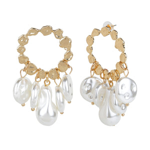 Golden Teardrop Pearl Cascade Earrings
