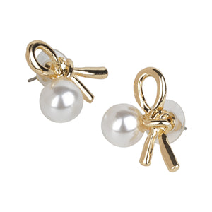 Classic Gold bow earrings with pearls