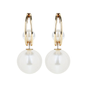 Golden Crescent Pearl Drop Earrings With Inset Pearls