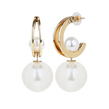 Load image into Gallery viewer, Golden Crescent Pearl Drop Earrings With Inset Pearls