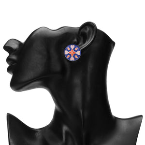 TRIBAL ZONE DESGINER DEEP BLUE  ENAMEL STUD EARRING