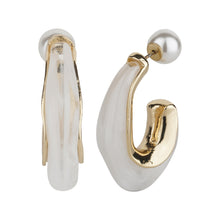 Load image into Gallery viewer, TRIBAL ZONE  SNOW WHITE ENAMAL C HOOP EARRING