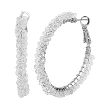Load image into Gallery viewer, TRIBAL ZONE SLIVER  TRANDISH WHITE BEADS HOOP EARRING