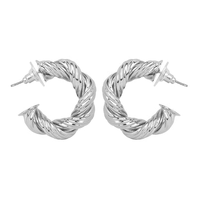 Twisted Rope Silver Hoops