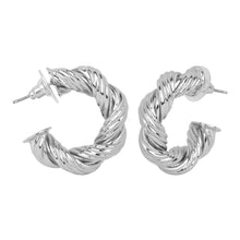 Load image into Gallery viewer, Twisted Rope Silver Hoops