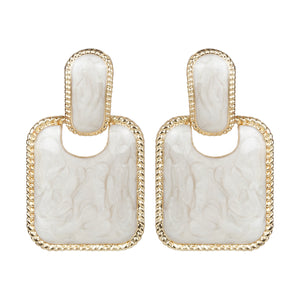 Square-stoned abstract earrings with gold accents