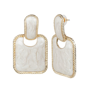 Square-stoned abstract earrings with gold accents