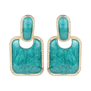 Square-stoned abstract earrings with gold accents