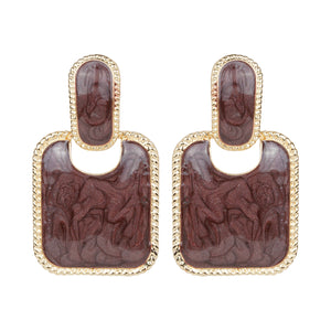 Square-stoned abstract earrings with gold accents