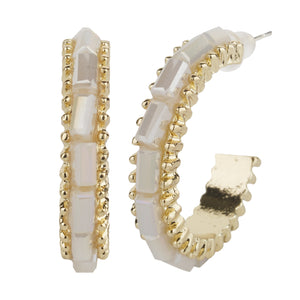 TRIBAL ZONE HALF HOOP WHITE BEADS EARRING
