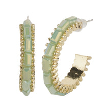 Load image into Gallery viewer, TRIBAL ZONE HALF HOOP SEA GREEN BRADS EARRING