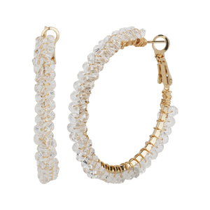 TRIBAL ZONE GOLDEN  TRANDISH WHITE BEADS HOOP EARRING
