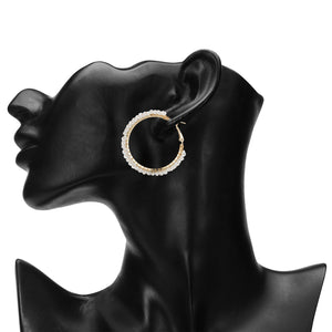 TRIBAL ZONE GOLDEN  TRANDISH WHITE BEADS HOOP EARRING