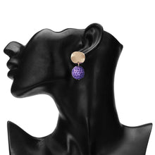 Load image into Gallery viewer, Gold Disc Purple Sequin Ball Drop Earrings