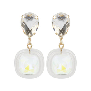 Gold earrings with clear crystal and stone
