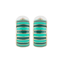 Load image into Gallery viewer, Green and gold striped hoop earrings