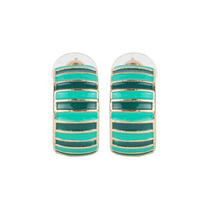Green and gold striped hoop earrings