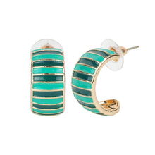 Load image into Gallery viewer, Green and gold striped hoop earrings