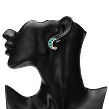 Load image into Gallery viewer, Green and gold striped hoop earrings