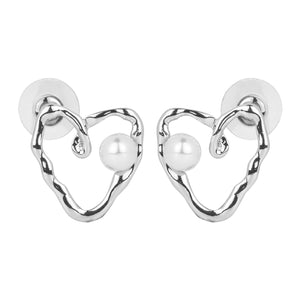 Silver/Gold heart-shaped earrings with pearls