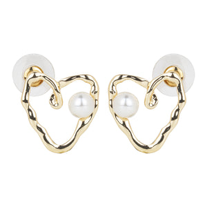 Silver/Gold heart-shaped earrings with pearls
