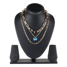 Load image into Gallery viewer, Gold Layered Paperclip Chain Sapphire Butterfly Necklace