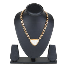 Load image into Gallery viewer, Gold-Plated Chunky Curb Chain Necklace with Triangular Faux Pearl Pendant