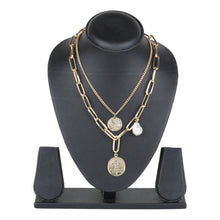 Load image into Gallery viewer, Gold-Plated Layered Paperclip &amp; Coin Pendant Necklace with Baroque Pearl Accent
