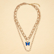Load image into Gallery viewer, Gold Layered Paperclip Chain Sapphire Butterfly Necklace
