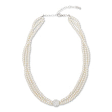 Load image into Gallery viewer, Three-Strand Faux Pearl Necklace with Crystal-Paved Sphere Centerpiece