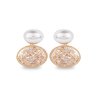 Seraphine Pearl & American Diamond Oval Drop Earrings