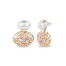 Load image into Gallery viewer, Seraphine Pearl &amp; American Diamond Oval Drop Earrings