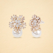 Load image into Gallery viewer, Solstice Starburst American Diamond Pearl Drop Earrings
