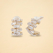 Load image into Gallery viewer, Cascade Baguette American Diamond Hoop Earrings