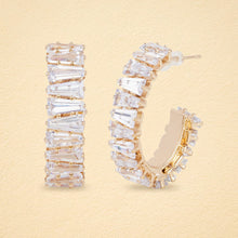 Load image into Gallery viewer, Lumiere Baguette American Diamond Hoop Earrings