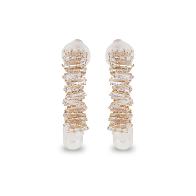 Aurelle Pearl & American Diamond Half Hoop Earrings