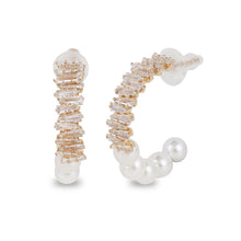 Load image into Gallery viewer, Aurelle Pearl &amp; American Diamond Half Hoop Earrings