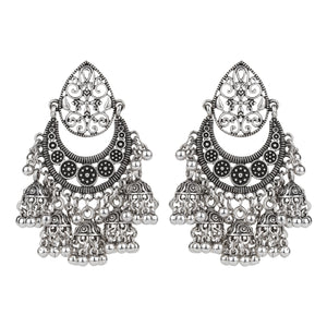 TRIBAL ZONE CHARMING OXIDISED JHUMKA EARRING