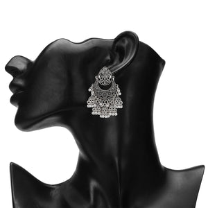 TRIBAL ZONE CHARMING OXIDISED JHUMKA EARRING