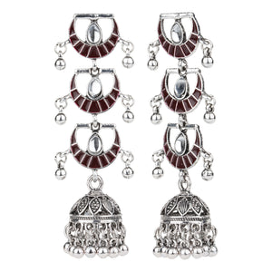 TRIBAL ZONE ELEGANT OXIDISED JHUMKA EARRING