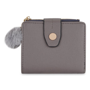 Ash Grey Pom-Pom Snap Wallet