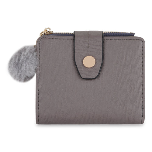 Ash Grey Pom-Pom Snap Wallet