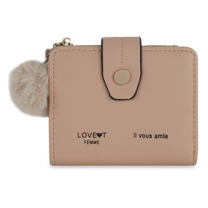 Nude Pom-Pom Snap Wallet