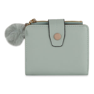 Sage Green Pom-Pom Snap Wallet