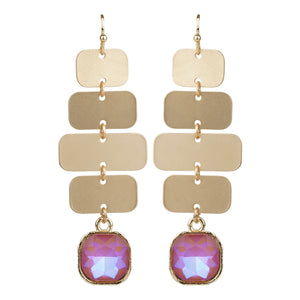 TRIBAL ZONE CLASSY MATTY GOLDEN DANGLE WITH PINK STONE EARRING