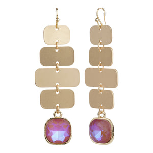 TRIBAL ZONE CLASSY MATTY GOLDEN DANGLE WITH PINK STONE EARRING