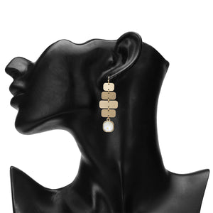 TRIBAL ZONE CLASSY MATTY GOLDEN DANGLE WITH PINK STONE EARRING